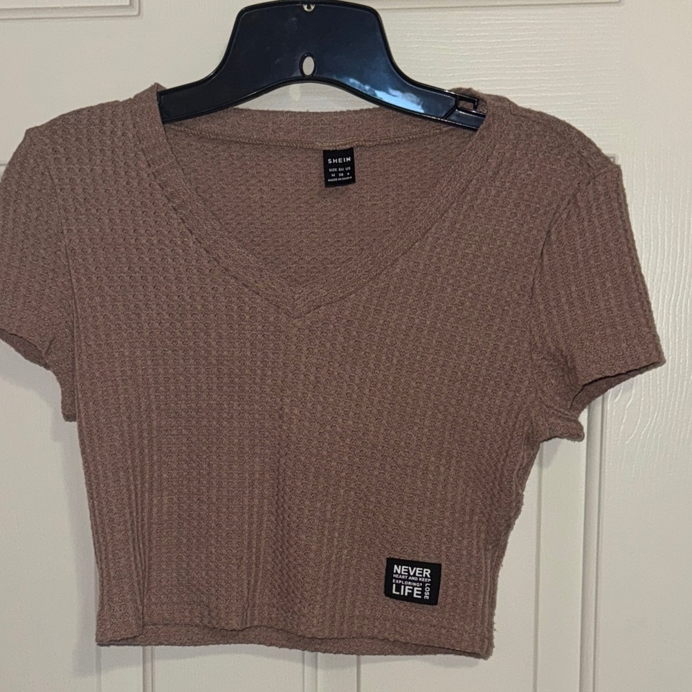 Women's Pink-Brown V-Neck Crop Top